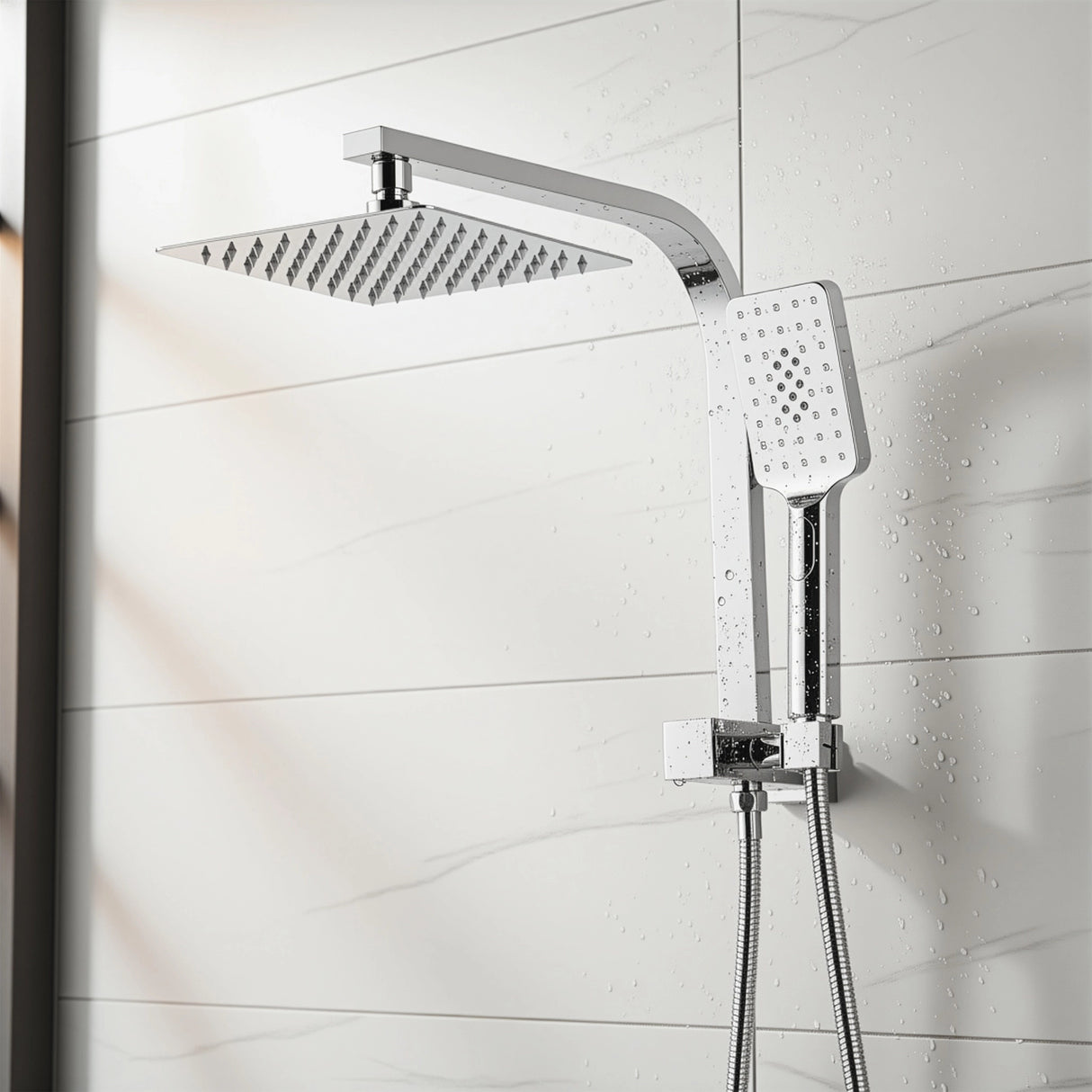 Wall Mounted Chrome Dual Shower Mixer &ndash; Rainfall & Handheld Massage Head