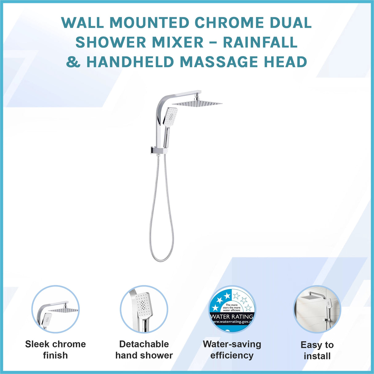 Wall Mounted Chrome Dual Shower Mixer &ndash; Rainfall & Handheld Massage Head