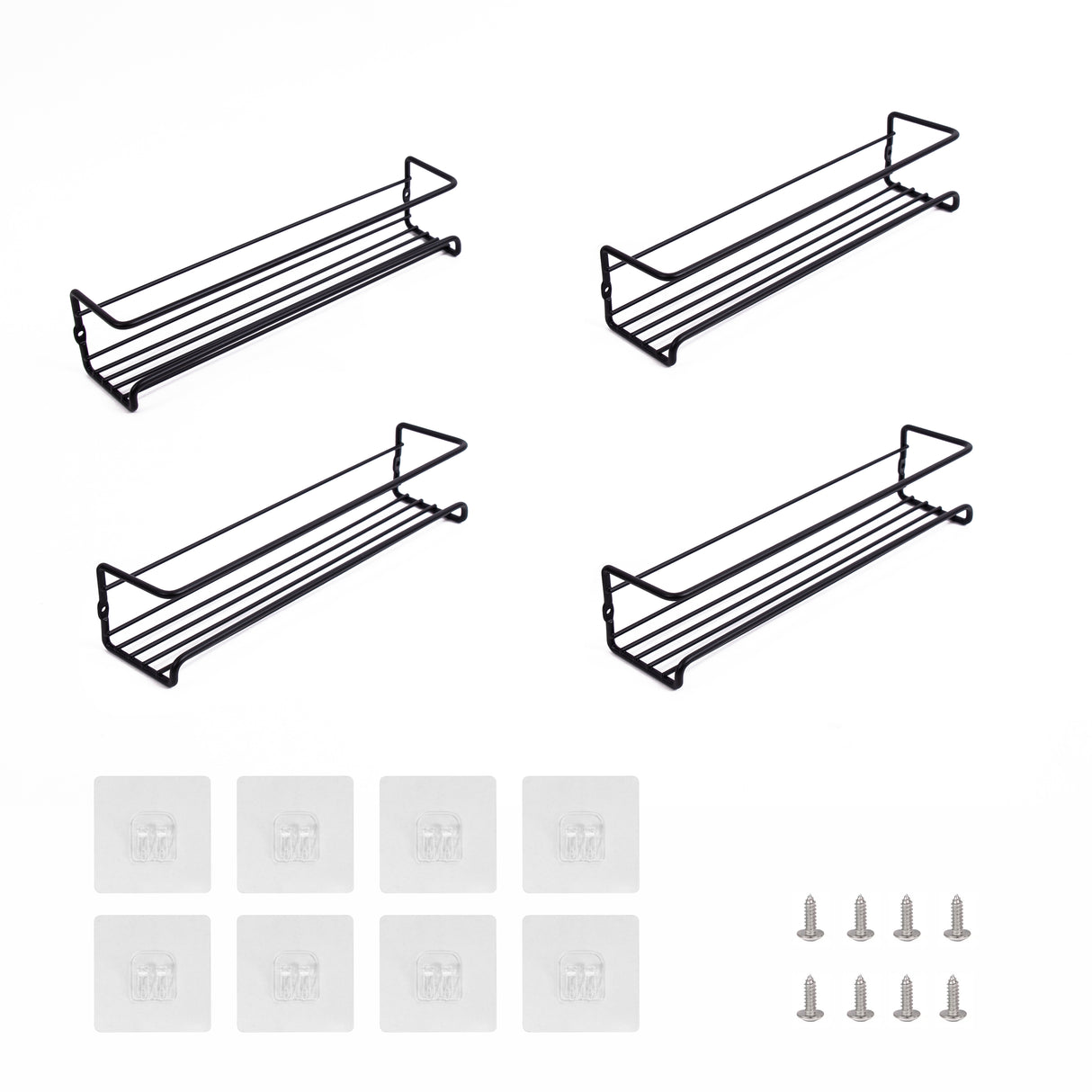 4pc Black Iron Wall Spice Rack &ndash; Kitchen Storage Shelf Set