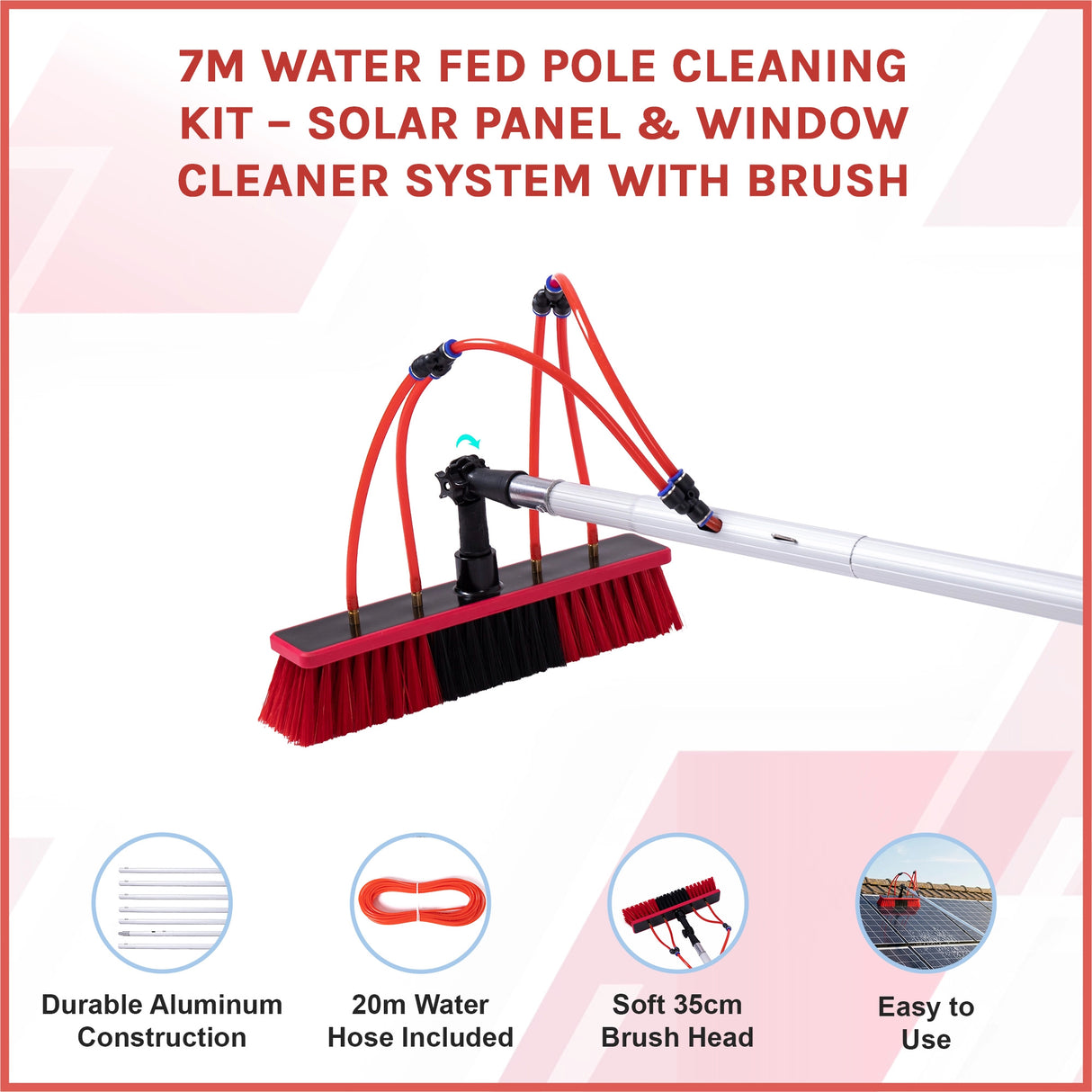 7m Water Fed Pole Cleaning Kit &ndash; Solar Panel & Window Cleaner System with Brush