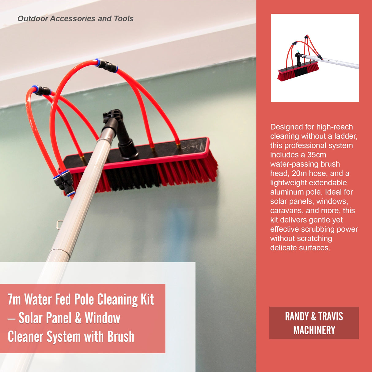 7m Water Fed Pole Cleaning Kit &ndash; Solar Panel & Window Cleaner System with Brush