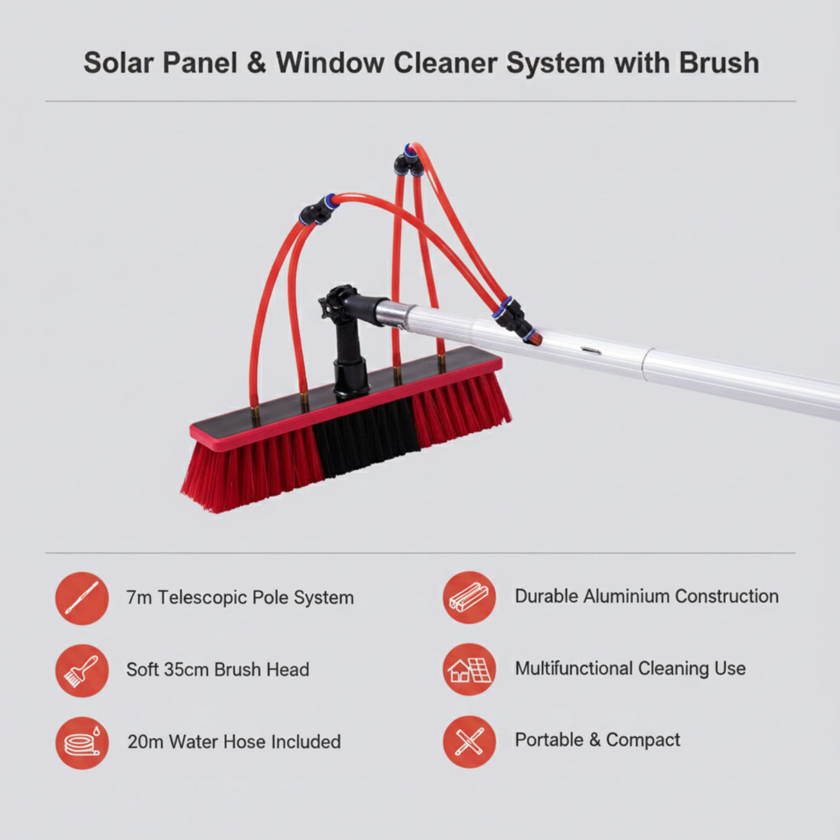 7m Water Fed Pole Cleaning Kit &ndash; Solar Panel & Window Cleaner System with Brush