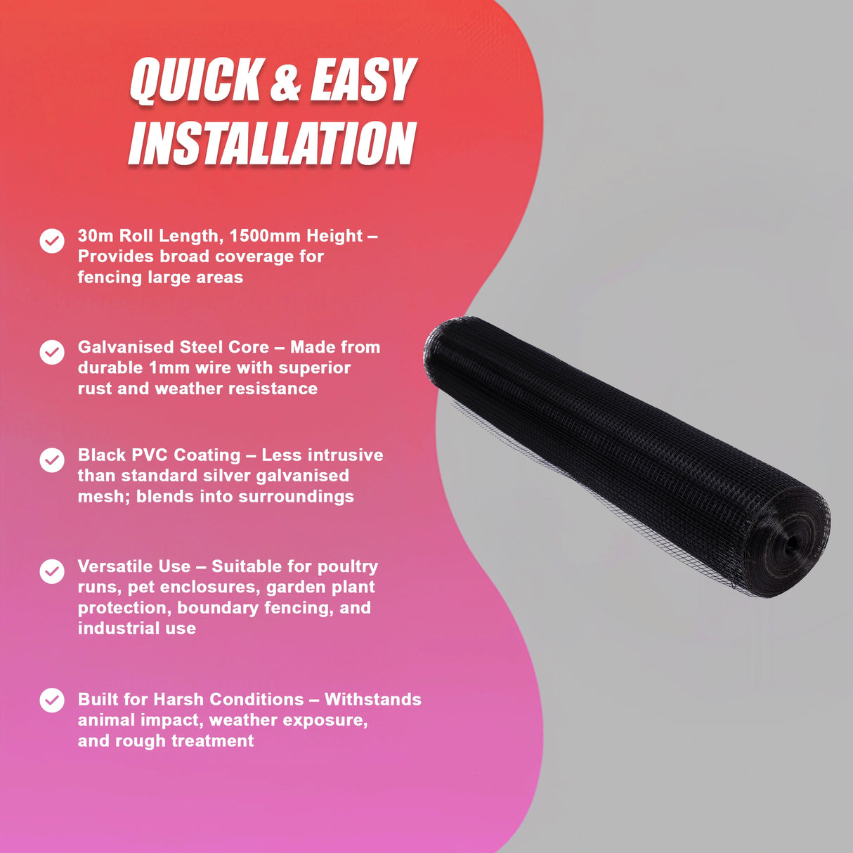 30m Black Chicken Wire Mesh Roll &ndash; Heavy Duty Aviary Netting & Garden Fencing for Poultry Enclosures