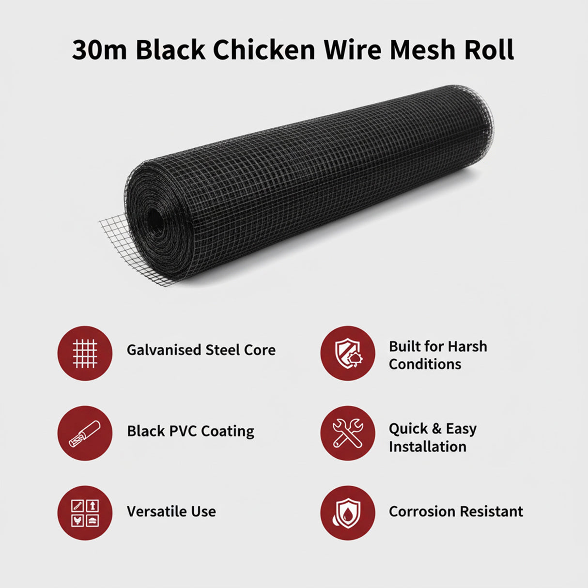 30m Black Chicken Wire Mesh Roll &ndash; Heavy Duty Aviary Netting & Garden Fencing for Poultry Enclosures
