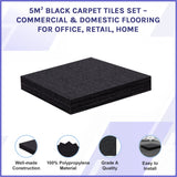 5m&sup2; Black Carpet Tiles Set &ndash; Commercial & Domestic Flooring for Office, Retail, Home - Side View