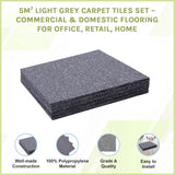 5m&sup2; Light Grey Carpet Tiles Set &ndash; Commercial & Domestic Flooring for Office, Retail, Home