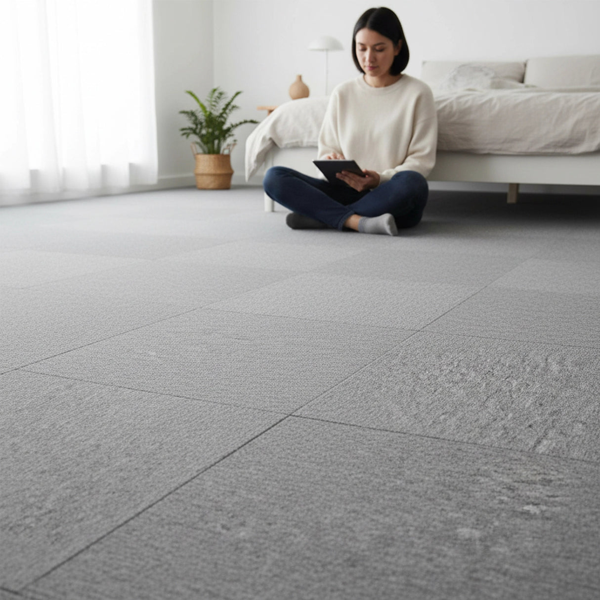5m&sup2; Light Grey Carpet Tiles Set &ndash; Commercial & Domestic Flooring for Office, Retail, Home