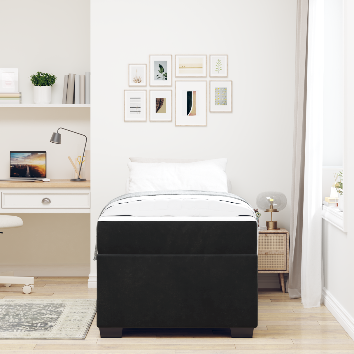 Bed Frame with Mattress Black 90 x 190 cm Fabric