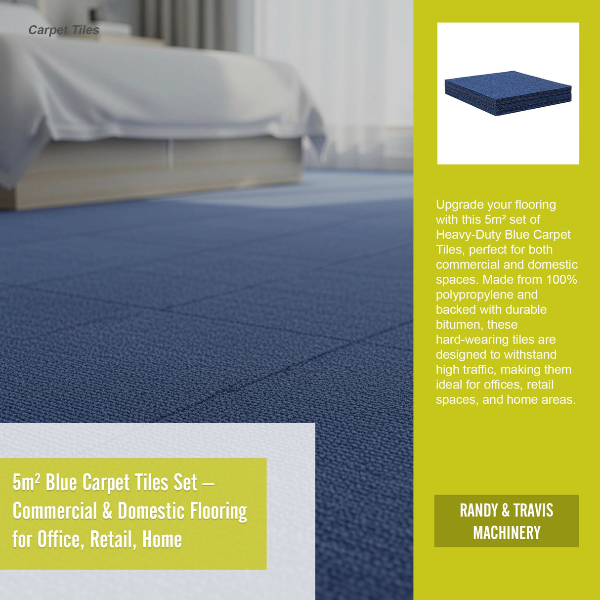 5m&sup2; Blue Carpet Tiles Set &ndash; Commercial & Domestic Flooring for Office, Retail, Home