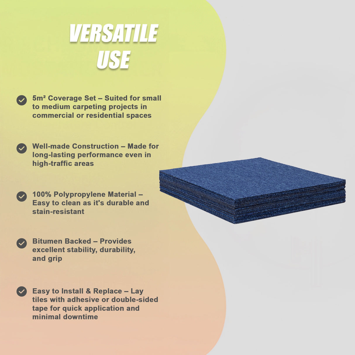 5m&sup2; Blue Carpet Tiles Set &ndash; Commercial & Domestic Flooring for Office, Retail, Home