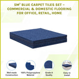 5m&sup2; Blue Carpet Tiles Set &ndash; Commercial & Domestic Flooring for Office, Retail, Home - Side View