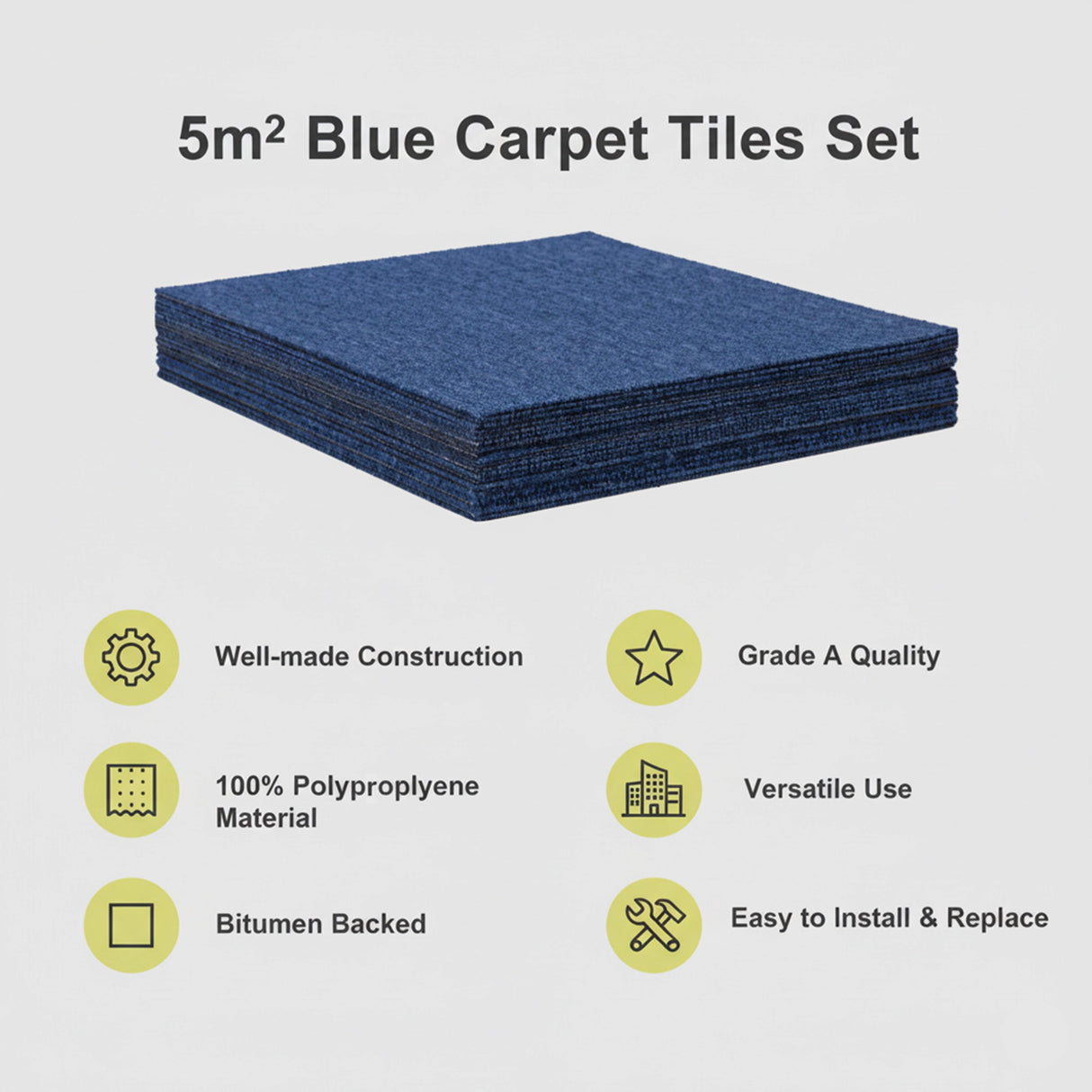 5m&sup2; Blue Carpet Tiles Set &ndash; Commercial & Domestic Flooring for Office, Retail, Home