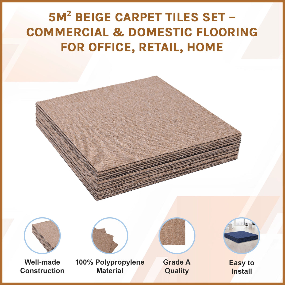 5m&sup2; Beige Carpet Tiles Set &ndash; Commercial & Domestic Flooring for Office, Retail, Home