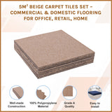 5m&sup2; Beige Carpet Tiles Set &ndash; Commercial & Domestic Flooring for Office, Retail, Home - Side View