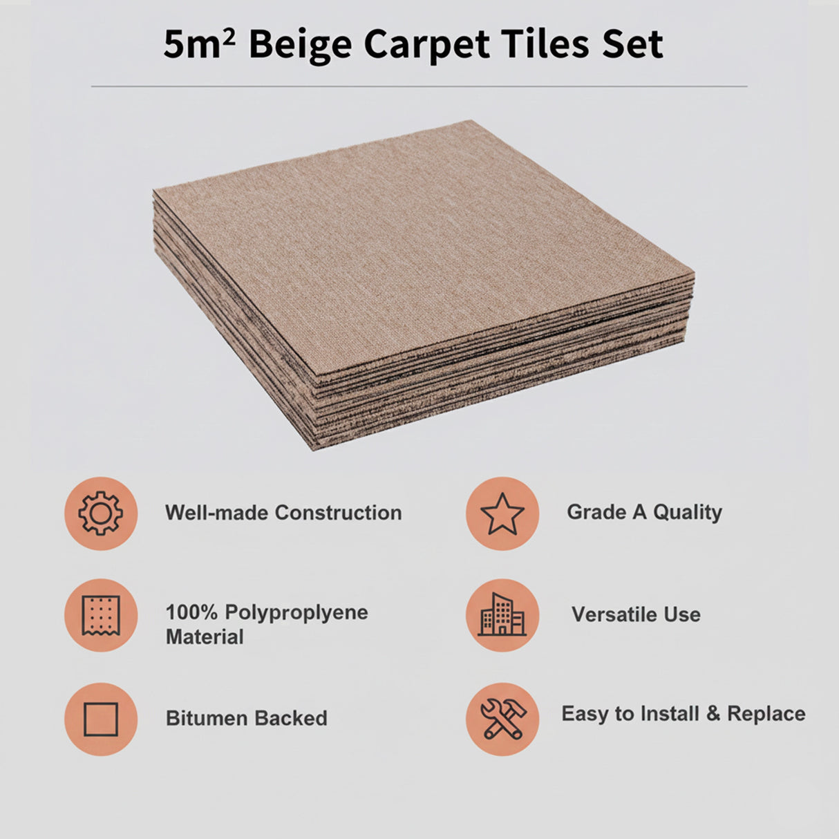 5m&sup2; Beige Carpet Tiles Set &ndash; Commercial & Domestic Flooring for Office, Retail, Home