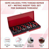 131pc Helicoil-Type Thread Repair Kit &ndash; Metric Insert Tool Set for Damaged Threads - Close-Up Angle