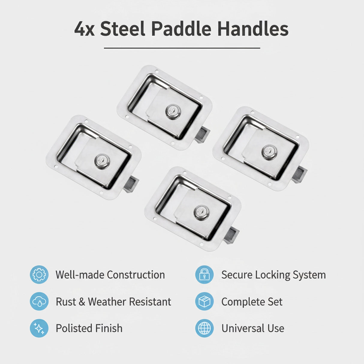 4 x Toolbox Lock Steel Paddle Handles &ndash; Heavy Duty Trailer Door Latch Set for Ute & Tool Cabinets