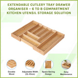 Extendable Cutlery Tray Drawer Organiser &ndash; 6 to 8 Compartment Kitchen Utensil Storage Solution