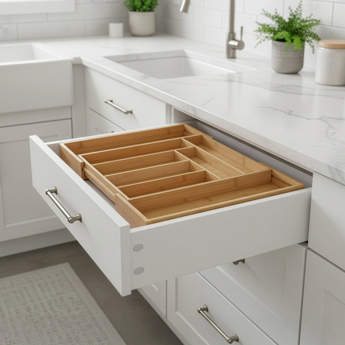 Extendable Cutlery Tray Drawer Organiser &ndash; 6 to 8 Compartment Kitchen Utensil Storage Solution