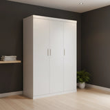 3 Door White Wardrobe &ndash; White Handles, Hanging Rail & Shelves