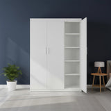 3 Door White Wardrobe &ndash; White Handles, Hanging Rail & Shelves - Side View