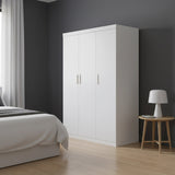3 Door White Wardrobe &ndash; White Handles, Hanging Rail & Shelves - 45-Degree Angle