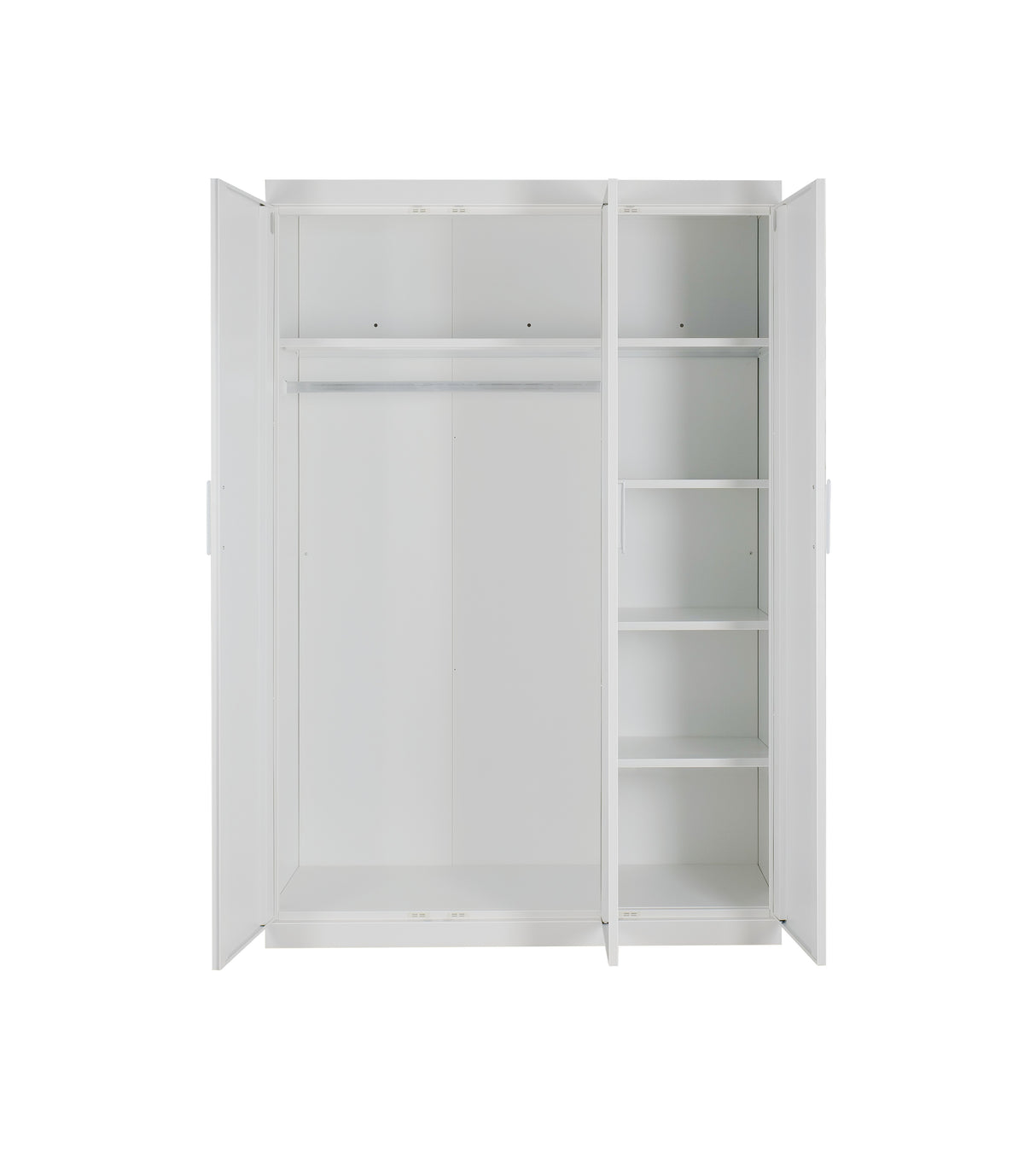 3 Door White Wardrobe &ndash; White Handles, Hanging Rail & Shelves