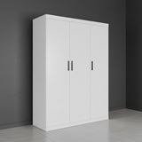3 Door White Wardrobe &ndash; Black Handles, Hanging Rail & Shelves