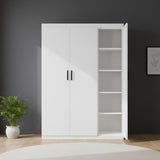 3 Door White Wardrobe &ndash; Black Handles, Hanging Rail & Shelves