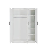 3 Door White Wardrobe &ndash; Black Handles, Hanging Rail & Shelves - Top-Down View