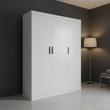3 Door White Wardrobe &ndash; Black Handles, Hanging Rail & Shelves - 45-Degree Angle
