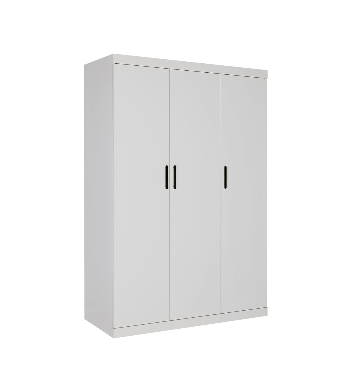 3 Door White Wardrobe &ndash; Black Handles, Hanging Rail & Shelves