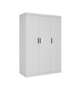 3 Door White Wardrobe &ndash; Black Handles, Hanging Rail & Shelves - Rear View
