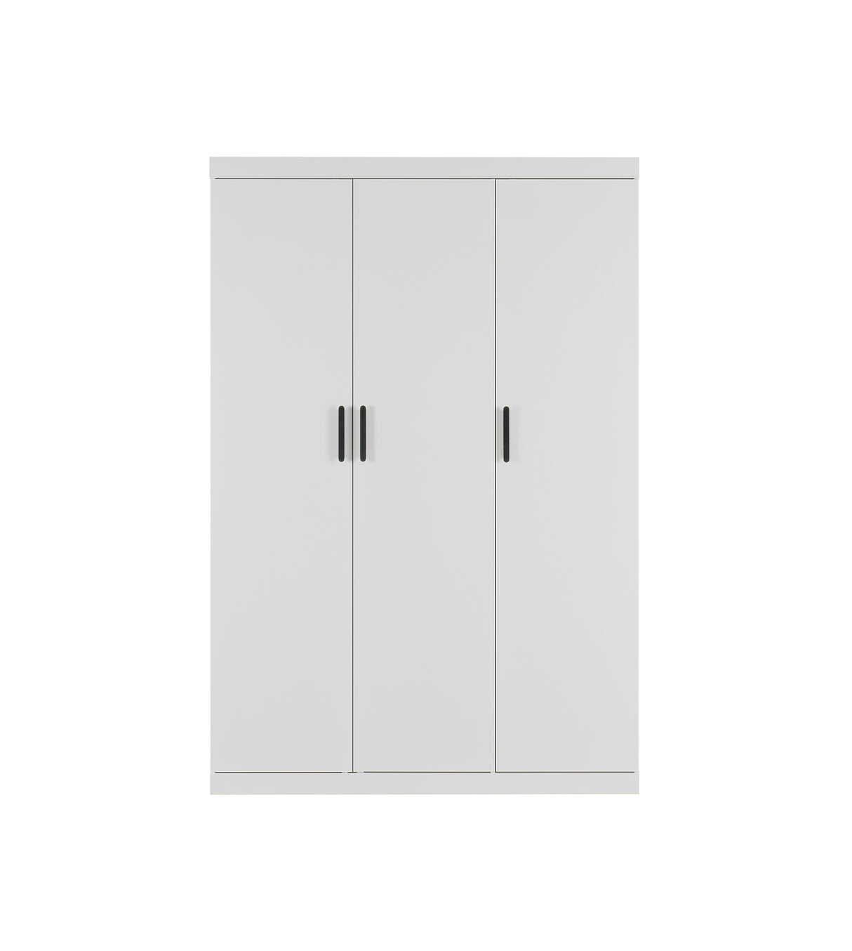 3 Door White Wardrobe &ndash; Black Handles, Hanging Rail & Shelves