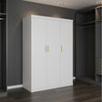 3 Door White Wardrobe &ndash; Gold Handles, Hanging Rail & Shelves