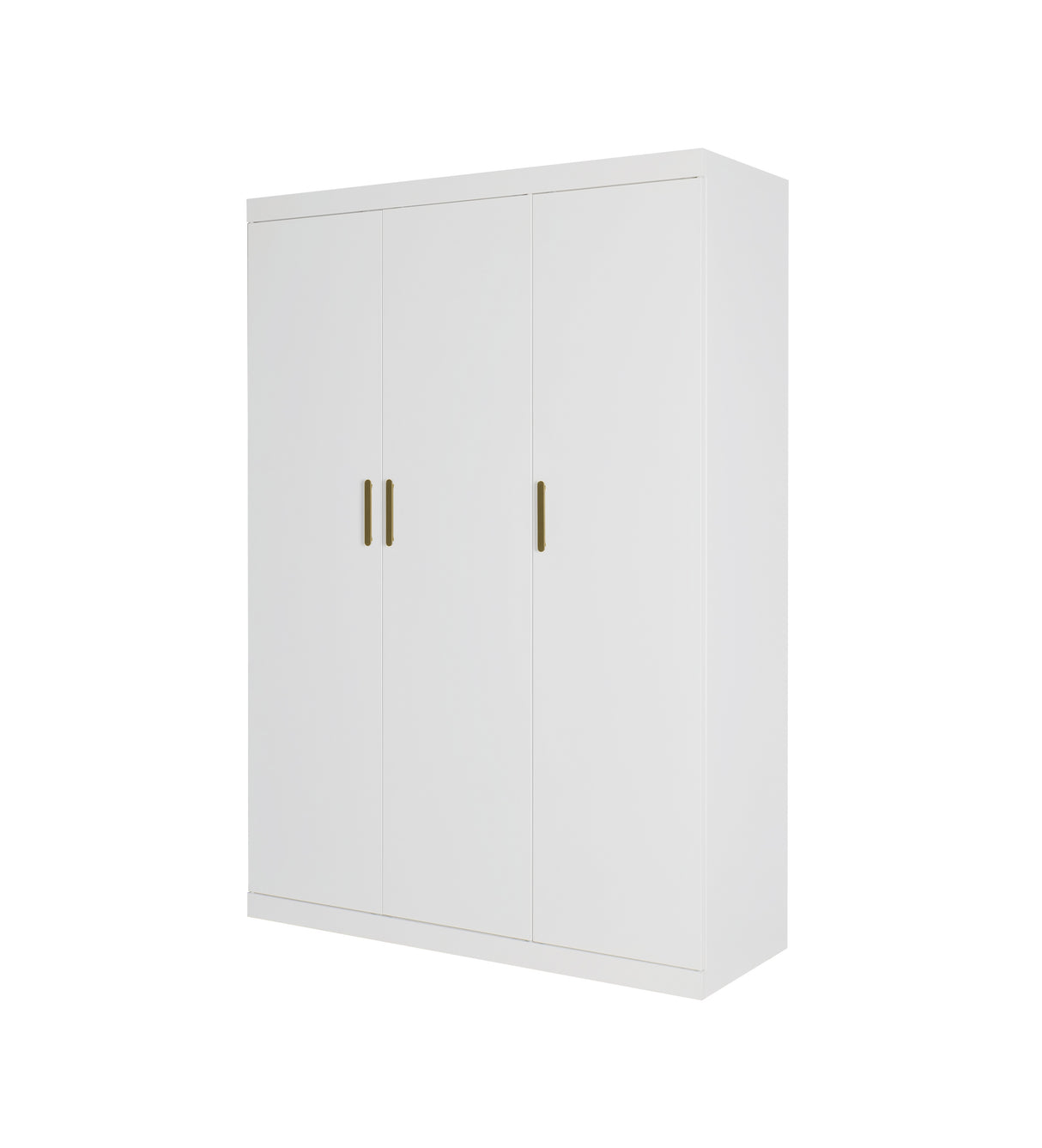 3 Door White Wardrobe &ndash; Gold Handles, Hanging Rail & Shelves