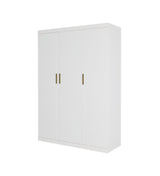 3 Door White Wardrobe &ndash; Gold Handles, Hanging Rail & Shelves