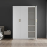 3 Door White Wardrobe &ndash; Gold Handles, Hanging Rail & Shelves