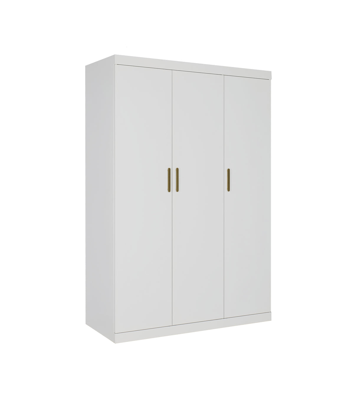 3 Door White Wardrobe &ndash; Gold Handles, Hanging Rail & Shelves