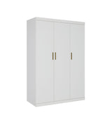 3 Door White Wardrobe &ndash; Gold Handles, Hanging Rail & Shelves