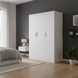 3 Door White Wardrobe &ndash; Gold Handles, Hanging Rail & Shelves