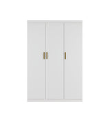 3 Door White Wardrobe &ndash; Gold Handles, Hanging Rail & Shelves