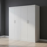 4 Door White Wardrobe Cabinet &ndash; Hanging Rail, Shelves & White Handles