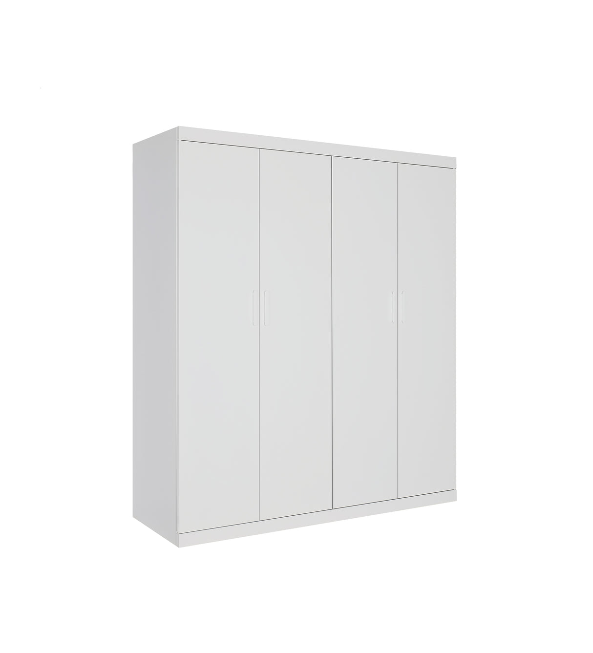 4 Door White Wardrobe Cabinet &ndash; Hanging Rail, Shelves & White Handles