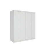 4 Door White Wardrobe Cabinet &ndash; Hanging Rail, Shelves & White Handles - Front View