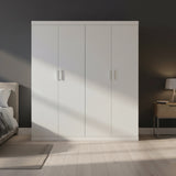 4 Door White Wardrobe Cabinet &ndash; Hanging Rail, Shelves & White Handles