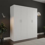 4 Door White Wardrobe Cabinet &ndash; Hanging Rail, Shelves & White Handles
