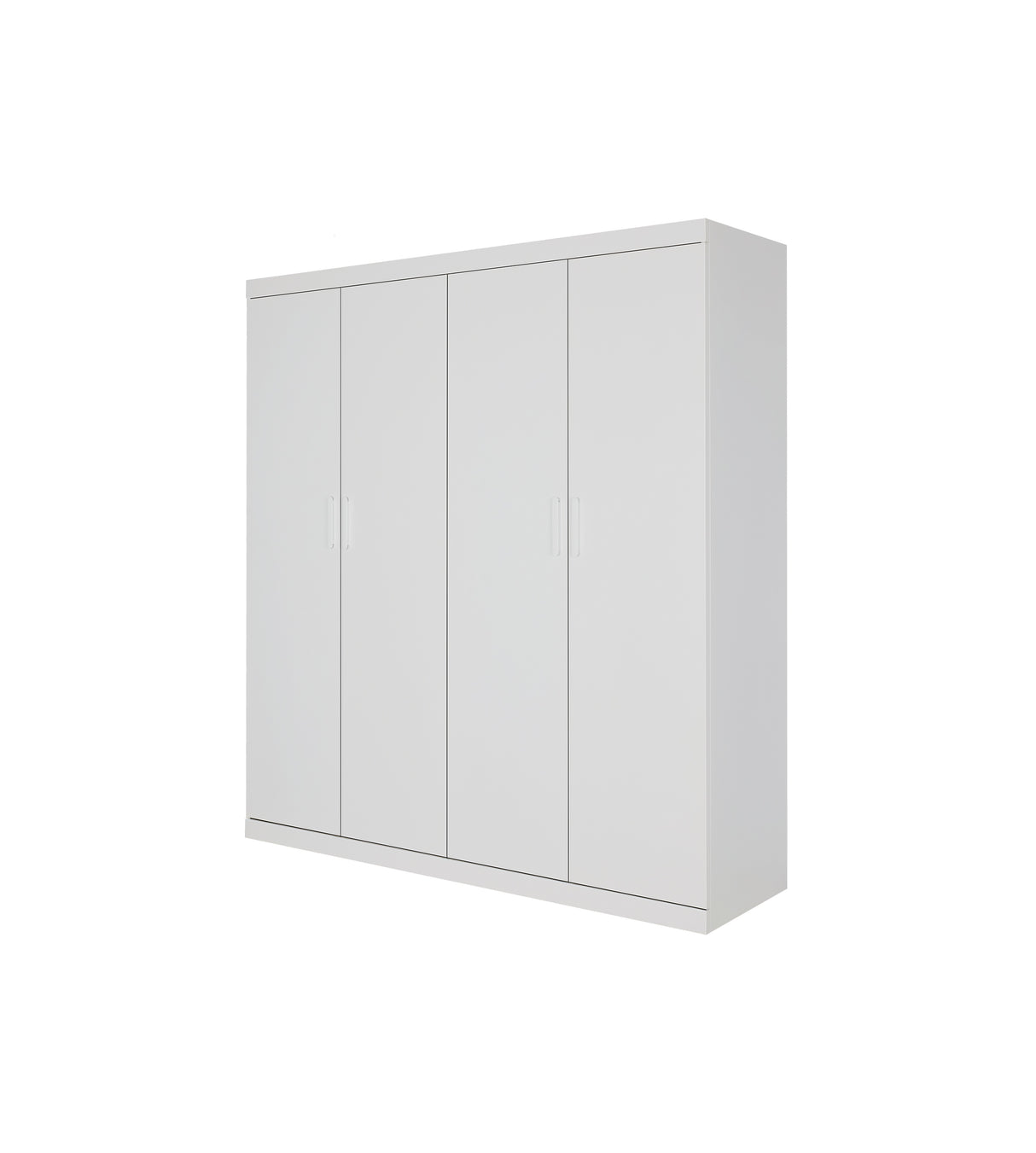 4 Door White Wardrobe Cabinet &ndash; Hanging Rail, Shelves & White Handles