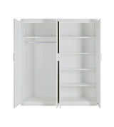 4 Door White Wardrobe Cabinet &ndash; Hanging Rail, Shelves & White Handles - Close-Up Angle
