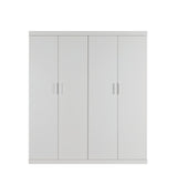 4 Door White Wardrobe Cabinet &ndash; Hanging Rail, Shelves & White Handles